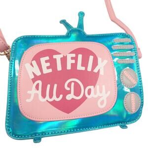 Netflix All Day teal and pink statement crossbody purse